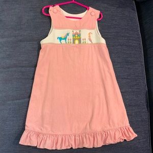 Pink corduroy smocked princess, unicorn and castle dress size 5